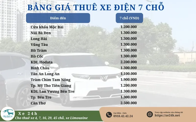 Bảng giá thuê xe điện 7 chỗ