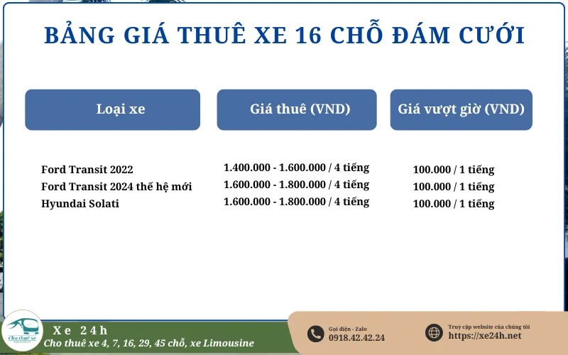 Giá thuê xe 16 chỗ đám cưới
